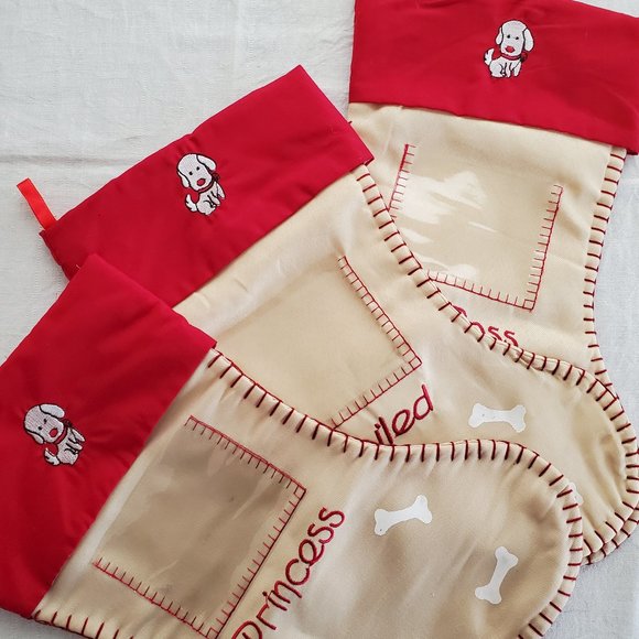 Set of 3 Red Pampered Dog Christmas Stockings Spoiled Princess Boss 16"x8" - Picture 2 of 10
